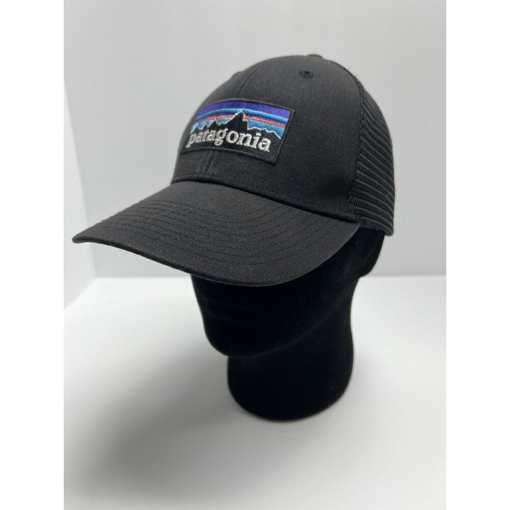 Patagonia Unisex Ball Cap P-6 Logo Trucker Snap Back Hat Mesh Black - Picture 3 of 10